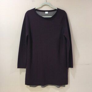 Poetry Sweater Tunic Top Knit Wool Purple Women 10 Side Slit Long Sleeve